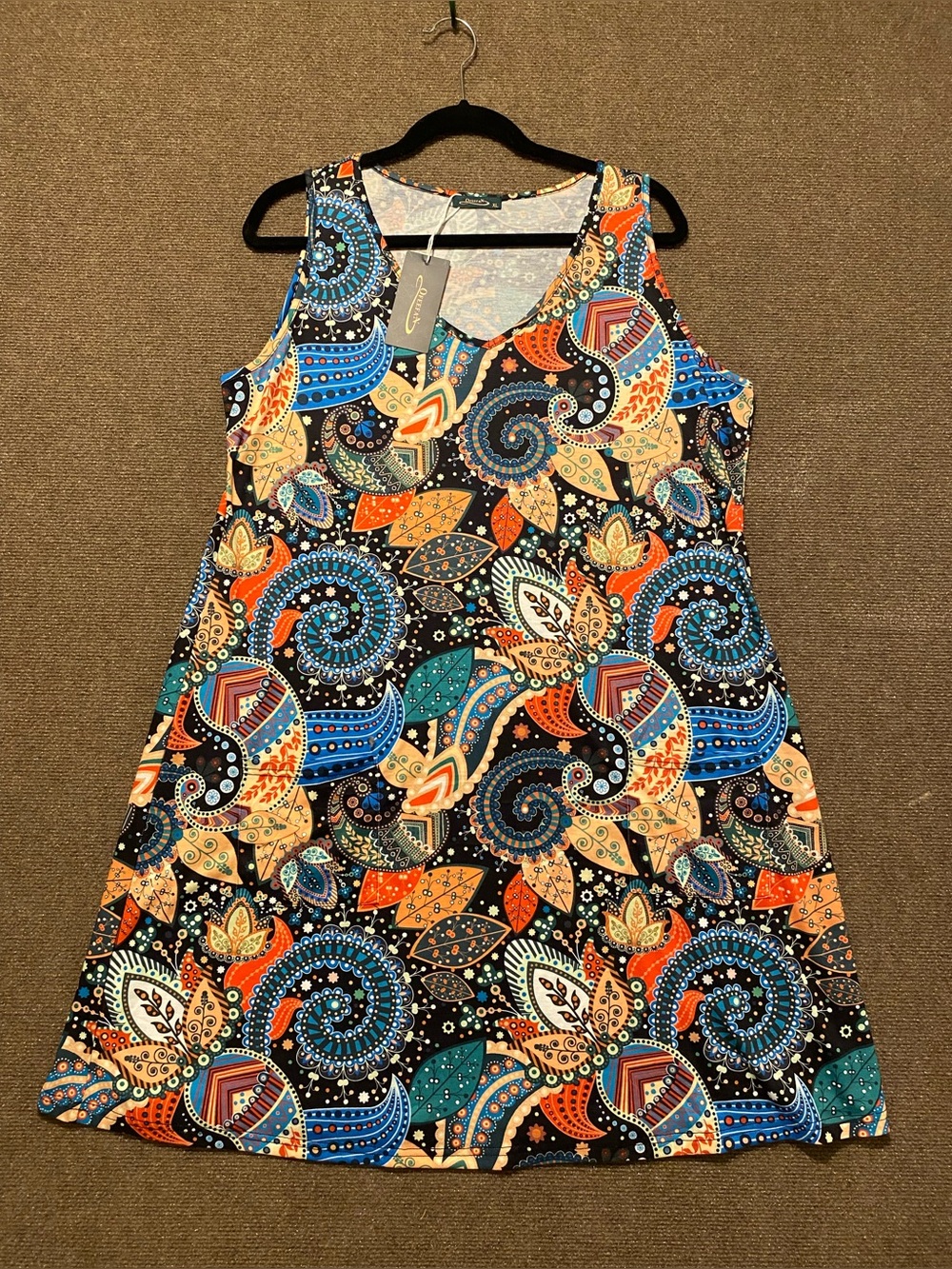 NWT OFEEFAN Paisley  V-Neck Tank Dress in Multicolor XL